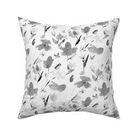 Silver grey tuscan meadow with gray poppies and wild flowers - watercolor florals for modern summer home decor a392-6