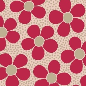 Viva Magenta Flowers on a Polka Dot Background (Medium Scale)