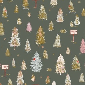  Christmas Tree Farm_Medium Scale in Green pink watercolor 