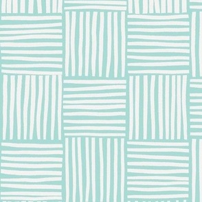Hand Drawn Checks with Lines - Light Teal and White - Large