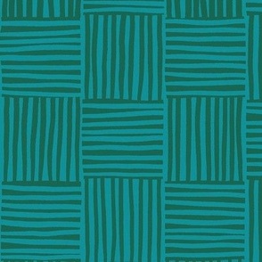 Hand Drawn Checks with Lines - Teal And Green - Large