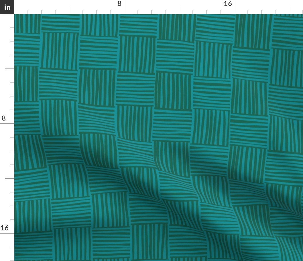 Hand Drawn Checks with Lines - 2.5 inch Teal And Green Squares- Large 20x10 inch repeat