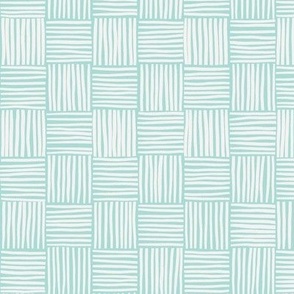 Hand Drawn Checks with Lines - Light Teal and White - Medium