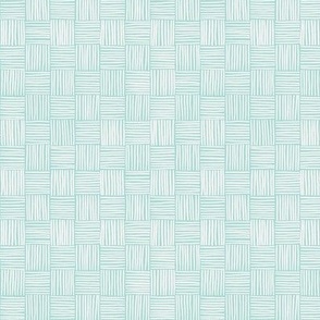 Hand Drawn Checks with Lines - Light Teal and White - Small