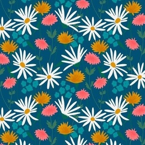 Tossed Spring Florals On Dark Blue - Small