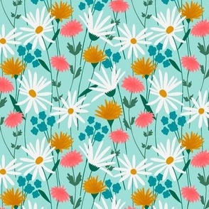 Tossed Spring Florals On Light Teal - Small