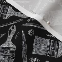 Art Tools in ink - white on black 4x4