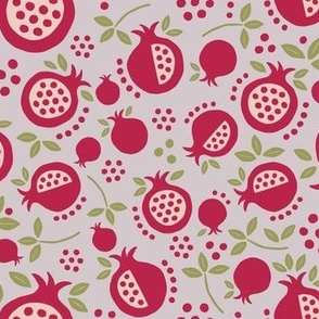 Pomegranates - Viva Magenta on gray lilac