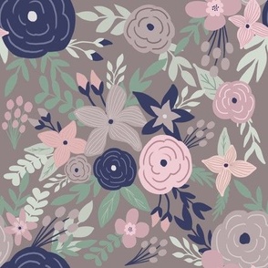 january midnight lavender garden florals - on muted brown 