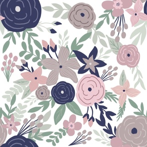 january midnight lavender garden florals - white 