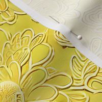 textured raised faux embossed in yellow big flowers