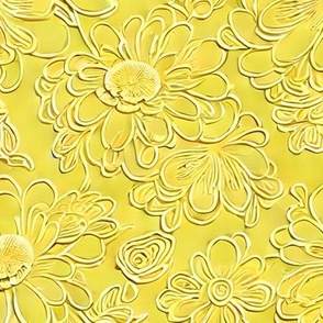 textured raised faux embossed in yellow big flowers