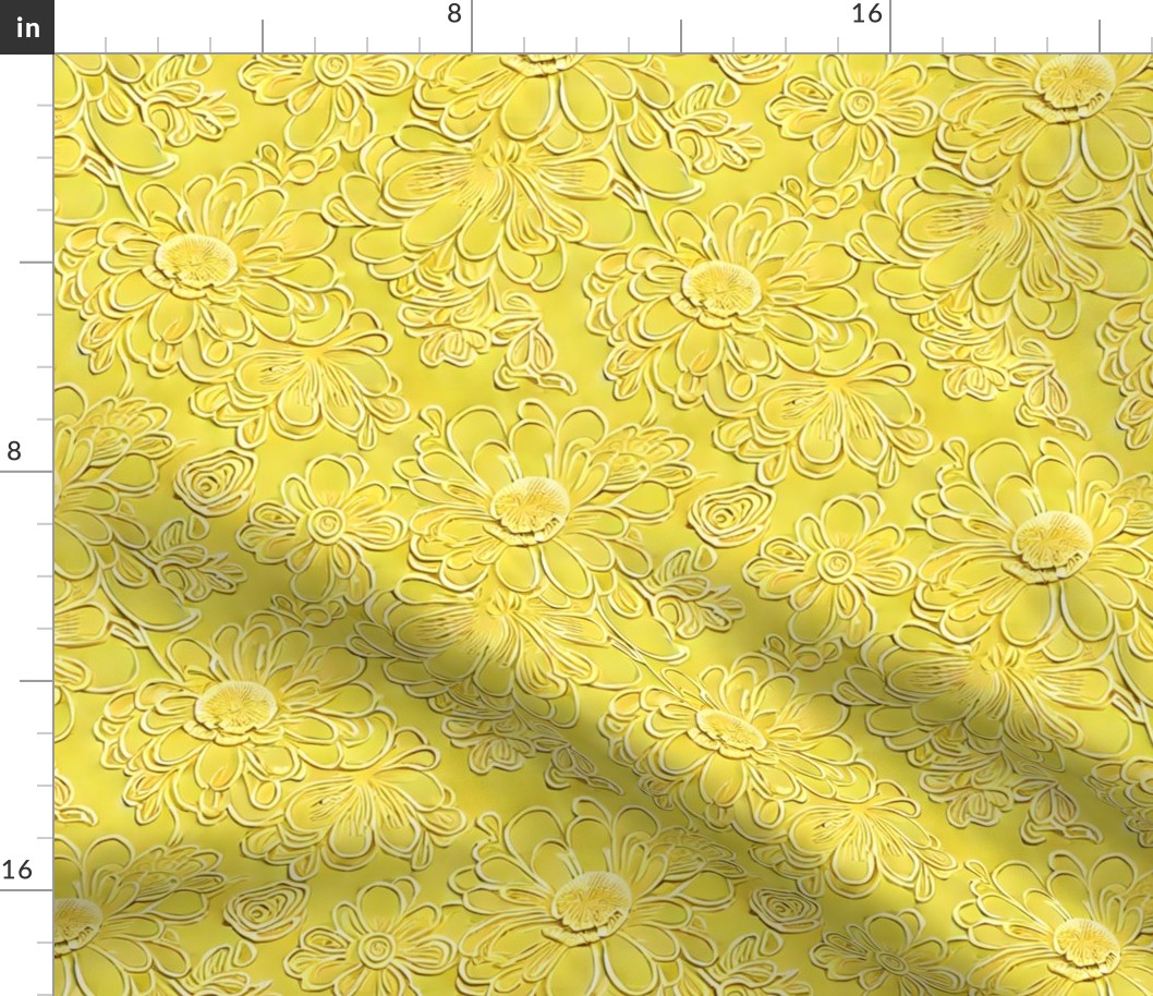 textured raised faux embossed in yellow big flowers