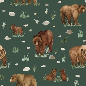 watercolor grizzly bears on evergreen - Angelina Maria Designs