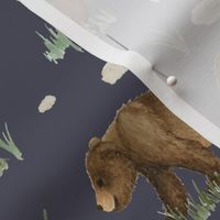 watercolor grizzly bears on navy - Angelina Maria Designs