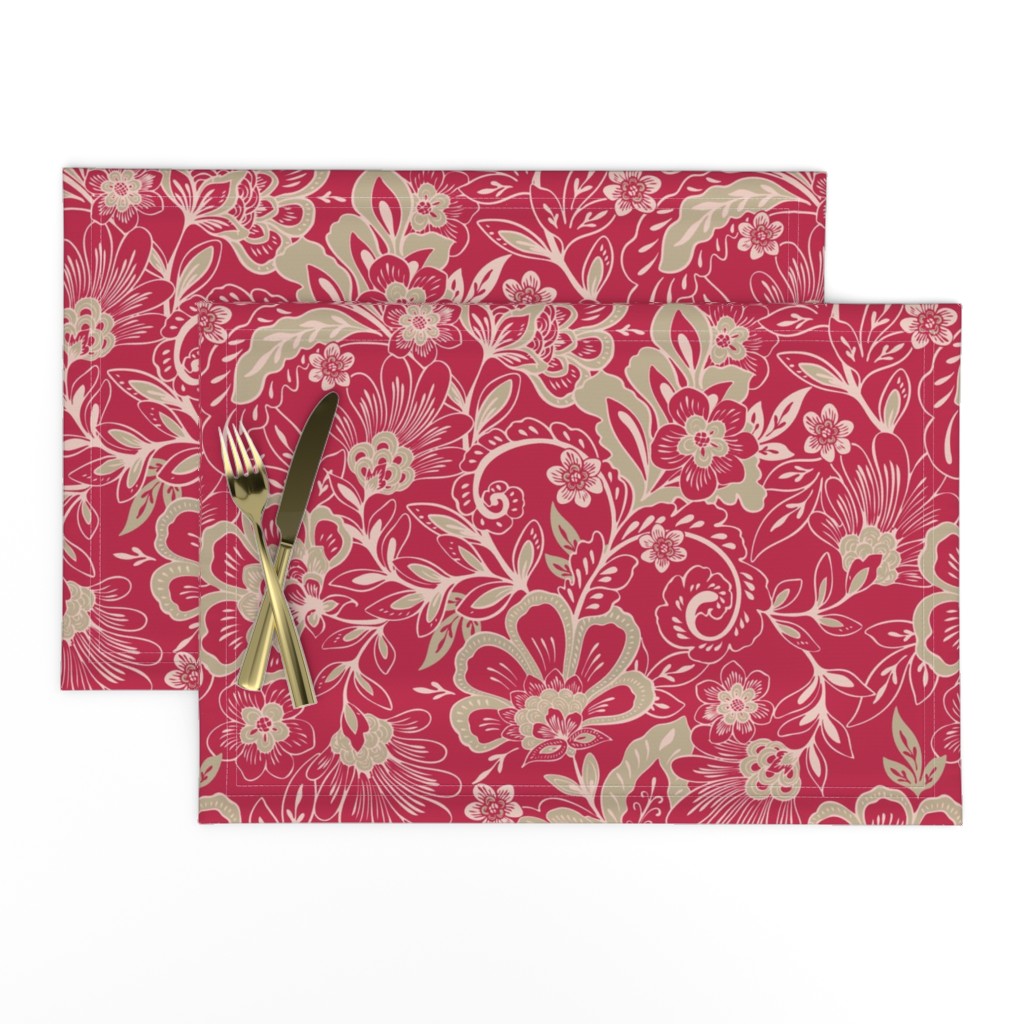 Viva Magenta Vintage Floral Chintz Red Olive by Jac Slade