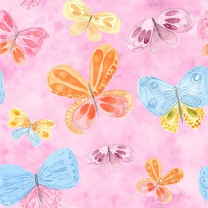 Multicolor Butterflies on Pink 