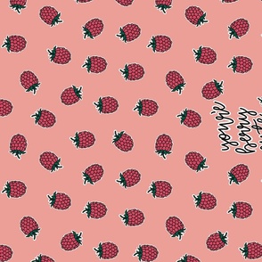 You're Berry Cute Tea Towel Wall Hanging My Punny Valentine Raspberries on Pink Tea Towel