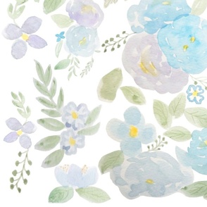 blue flowers and leaf watercolor pattern 