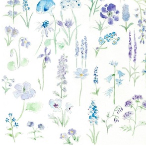 purple and blue spring garden pattern watercolor painting