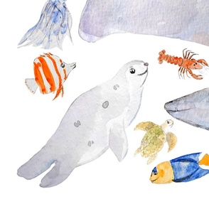 cute sea animals watercolor pattern