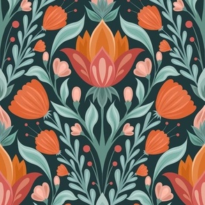 Folk art pattern with floral rhombus composition
