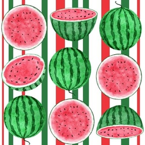 Watermelon Watercolor Pattern with Stripes
