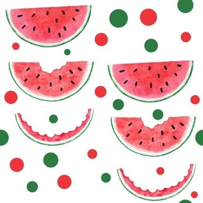 Watermelon Watercolor Pattern with Red Green Polka Dot