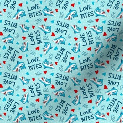 Small Scale Love Bites Sarcastic Valentine Sharks on Aqua Blue