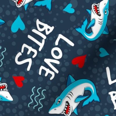 Large Scale Love Bites Sarcastic Valentine Sharks on Navy