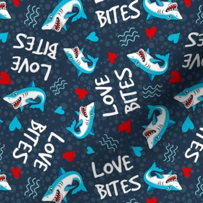 Medium Scale Love Bites Sarcastic Valentine Sharks on Navy