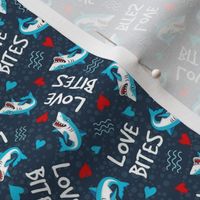 Small Scale Love Bites Sarcastic Valentine Sharks on Navy