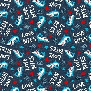 Small Scale Love Bites Sarcastic Valentine Sharks on Navy