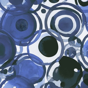 Loose Watercolor Painted Shapes Pattern indigo Blue