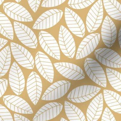 Leaves || White Leaves on Honey Yellow by Sarah Price