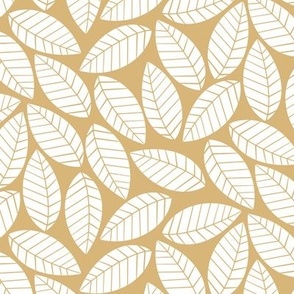 Leaves || White Leaves on Honey Yellow by Sarah Price