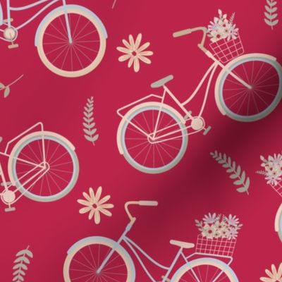 Bikes and Baskets Magenta Background