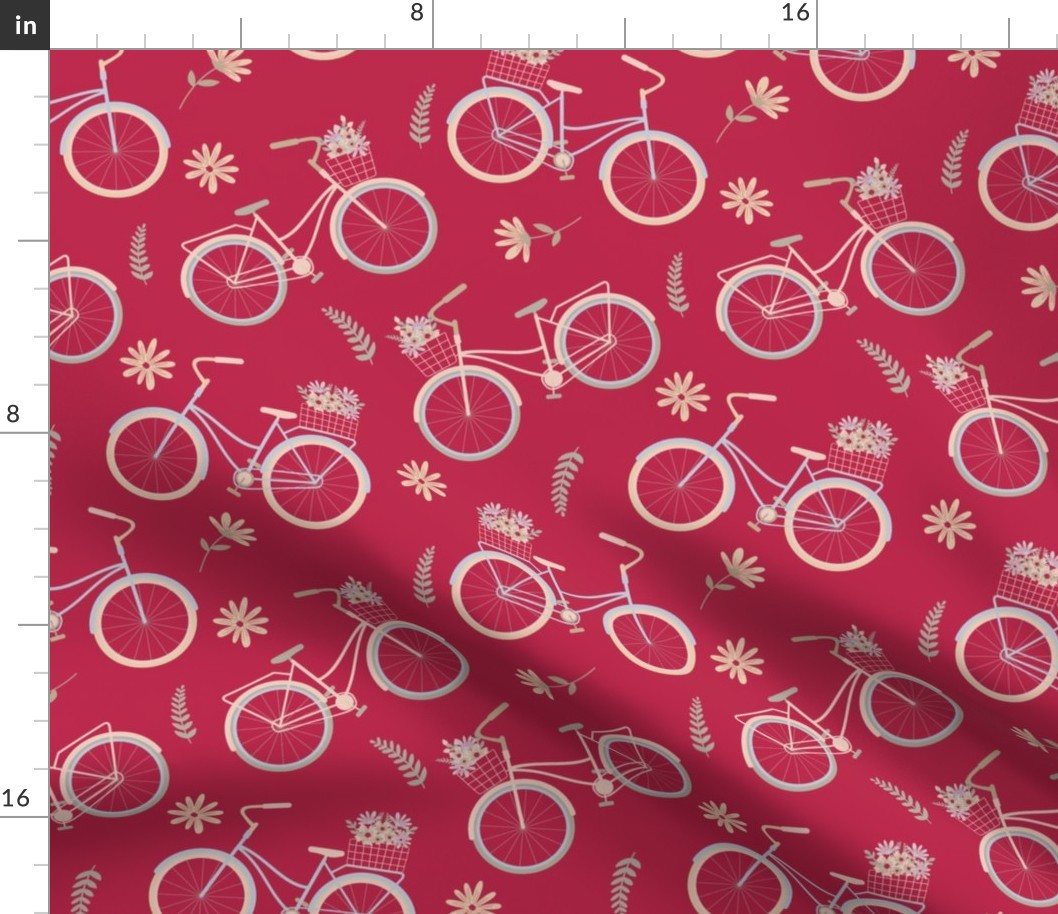 Bikes and Baskets Magenta Background