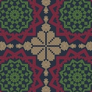 cross stitch round  - dark background