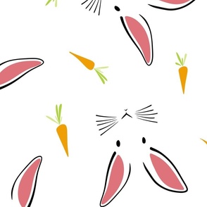 large scale cute rabbits - easter bunny - bunnies and carrots fabric and wallpaper