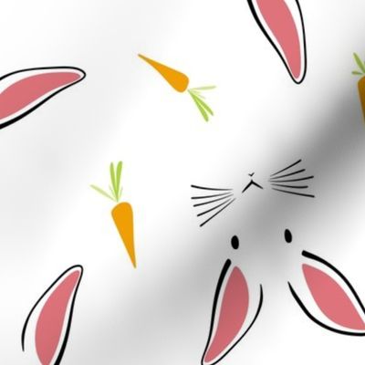 cute rabbits - easter bunny - bunnies and carrots fabric and wallpaper