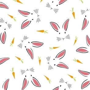 cute rabbits - easter bunny - bunnies and carrots fabric and wallpaper