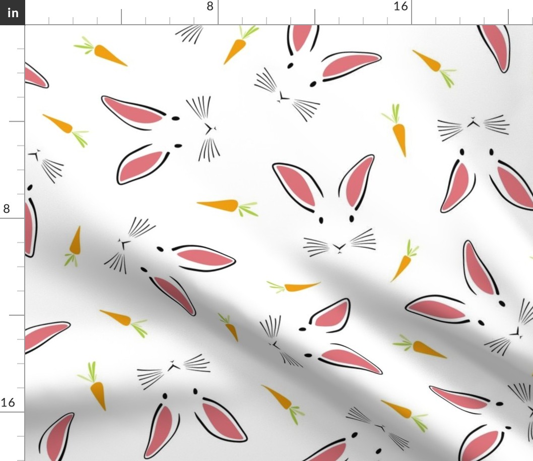 cute rabbits - easter bunny - bunnies and carrots fabric and wallpaper