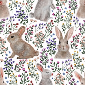 Rabbits and Wildflowers - Large Version