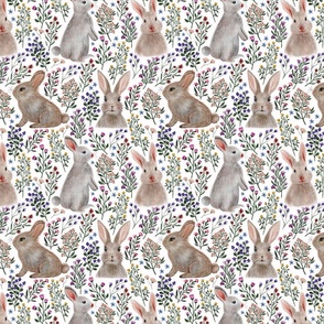 Rabbits and Wildflowers - Small Version