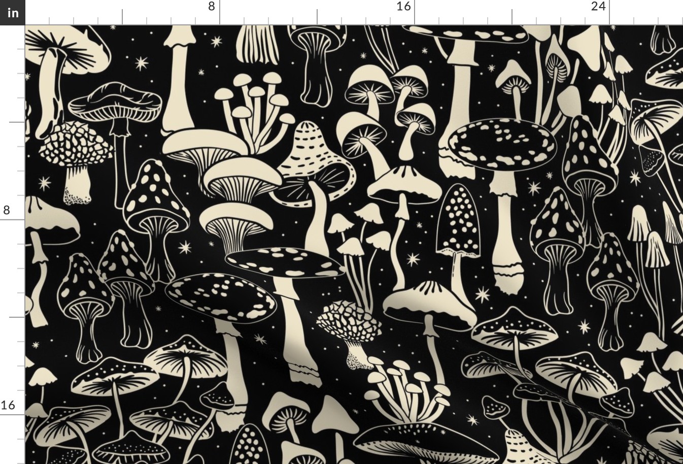 Mushroom Collection - botanical of assorted fungi - cream on black - jumbo