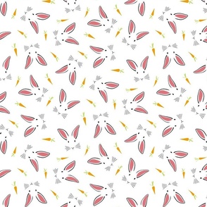 small scale cute rabbits - easter bunny - bunnies and carrots fabric and wallpaper