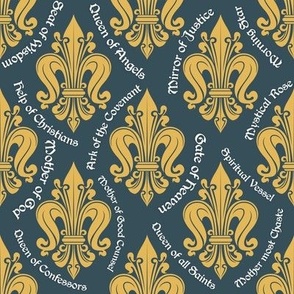 Teal Titles of Mary in English with Fleur de Lis