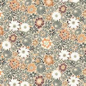 Heart Flowers - Grey and Orange