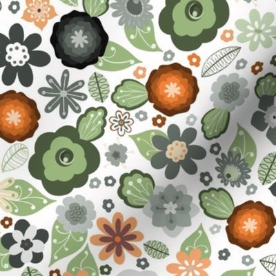 Kitsch 70s Flowers - Green and Orange